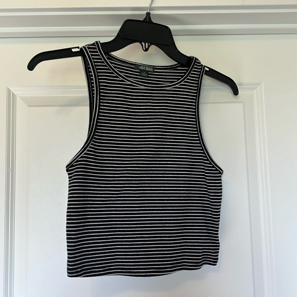 Black and White Stripped Women’s Cropped Tank - Small